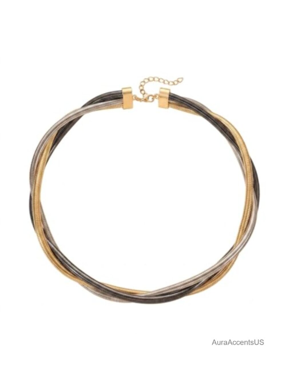 Tri-Tone Twisted Snake Chain Layered Collar Punk Choker Necklace Adjustable